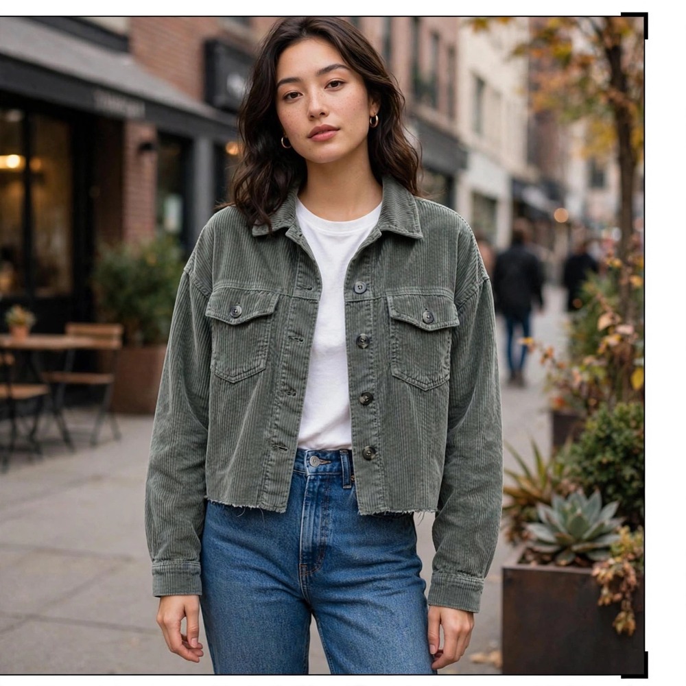 American Eagle Outfitters Green Corduroy Utility Jacket